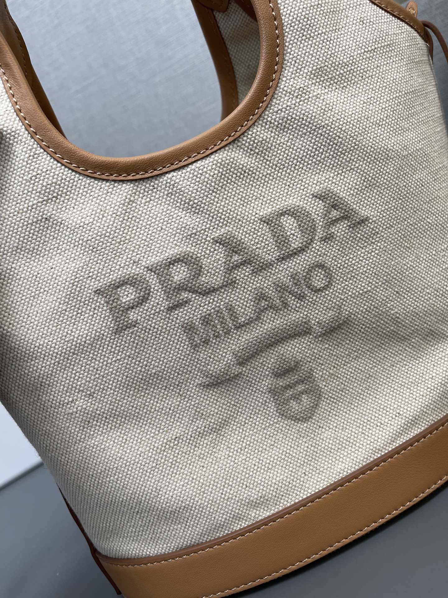 Prada Linen Blend And Leather Mini Buckle Bag Natural 1BE074